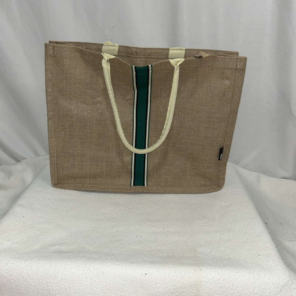Acuario Burlap Flat Bottom Tote Large 18x14x5 Inches Zipper Closure New - Picture 1 of 6